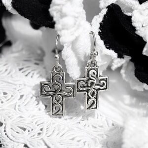 5 For $25💫Silver Filigree Cross Dangles Earrings